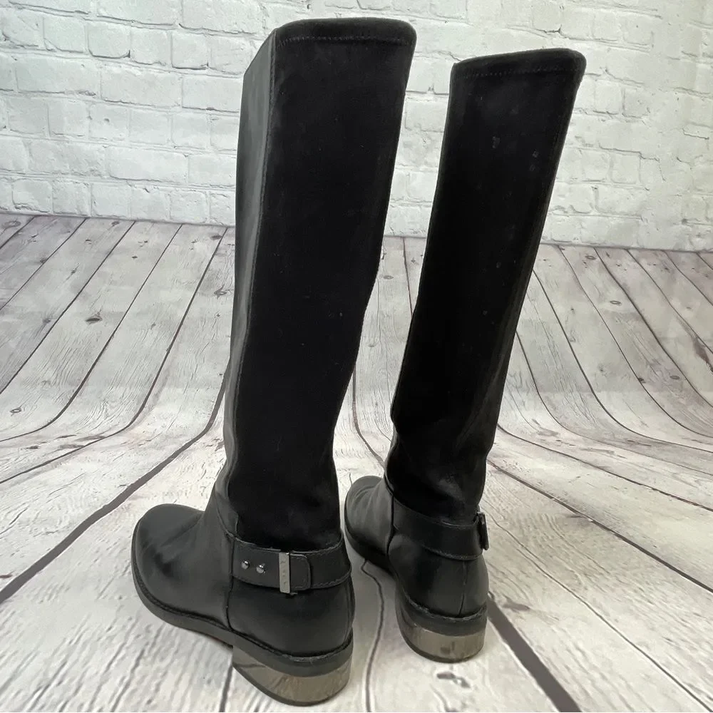 COLE HAAN Adler black leather & suede tall pull on riding boots, size 6 - Picture 9 of 13